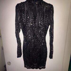 Fashion Nova Sequin Mini Dress Black Cocktail “Showing what I got” See thru SZ M